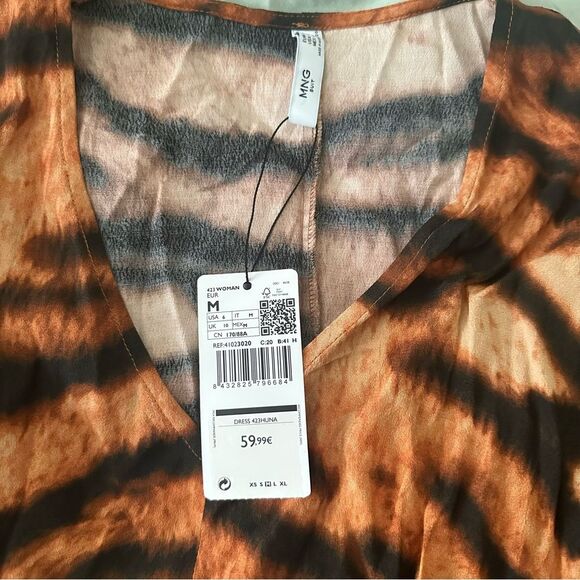 Mango Orange Black Tiger Print Bell Sleeve Sundress - Picture 3 of 6